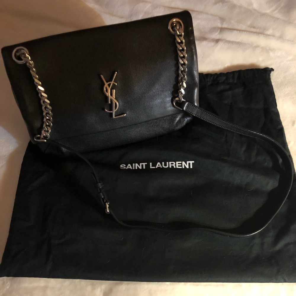 Yves Saint Laurent Black Crossbody with Silver Chain